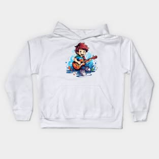 happy kid playing a guitar v7 Kids Hoodie